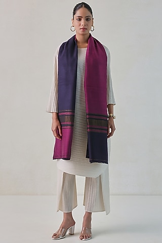 Pink & Dark Blue Pashmina Stole by Shaza