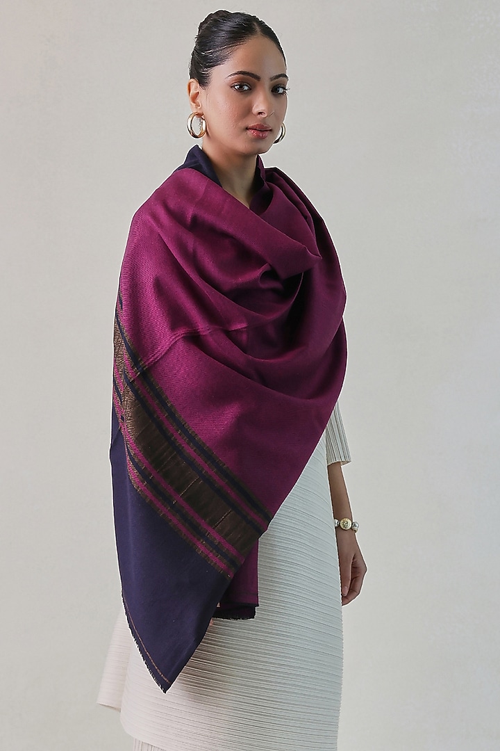 Pink & Dark Blue Pashmina Stole by Shaza at Pernia's Pop Up Shop