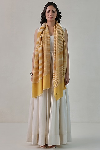 Yellow Pashmina Embroidered Stole by Shaza