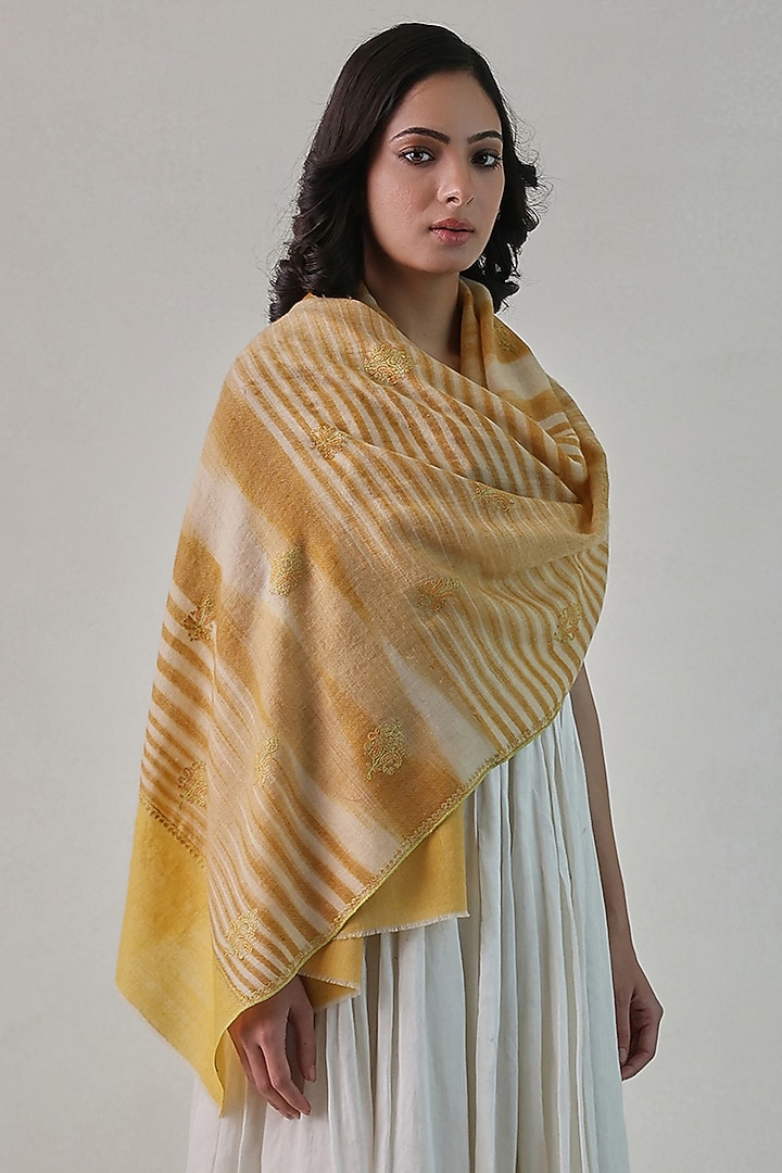 Yellow Pashmina Embroidered Stole by Shaza at Pernia's Pop Up Shop