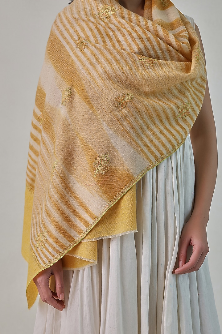 Yellow Pashmina Embroidered Stole by Shaza at Pernia's Pop Up Shop