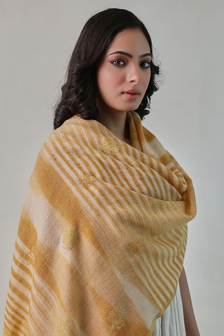 Yellow Pashmina Embroidered Stole by Shaza at Pernia's Pop Up Shop