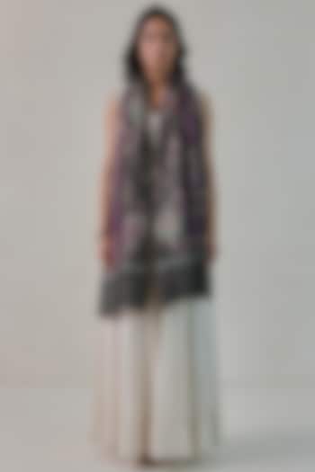 Grey & Violet Pashmina Embroidered Stole by Shaza at Pernia's Pop Up Shop