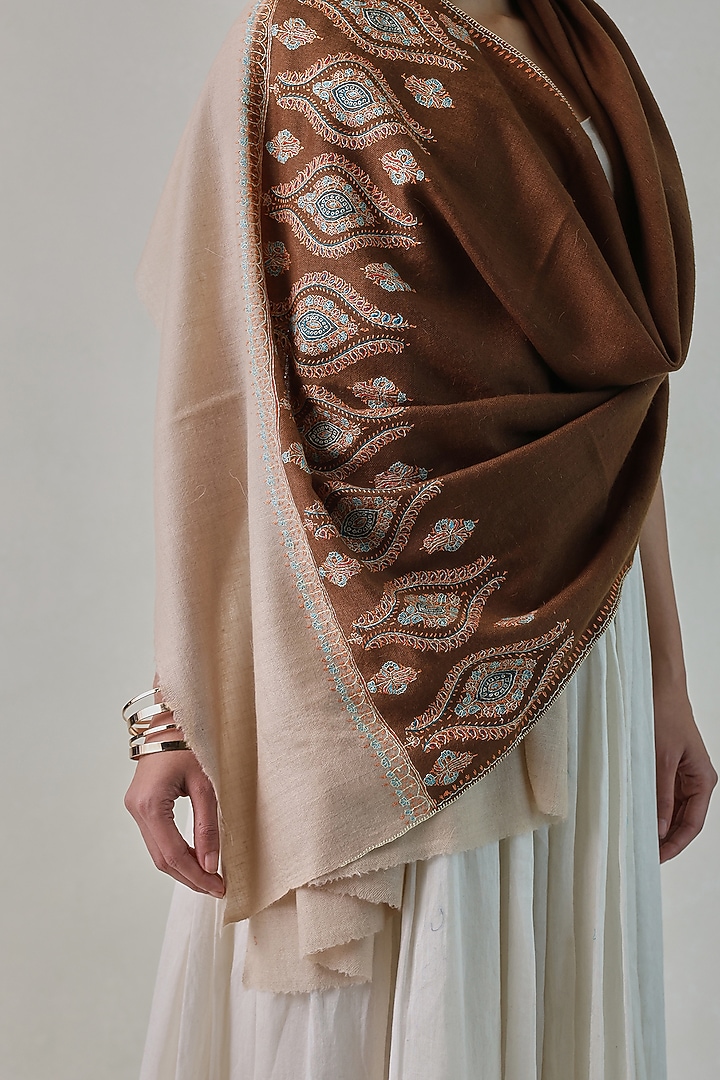 Brown Pashmina Embroidered Stole by Shaza at Pernia's Pop Up Shop