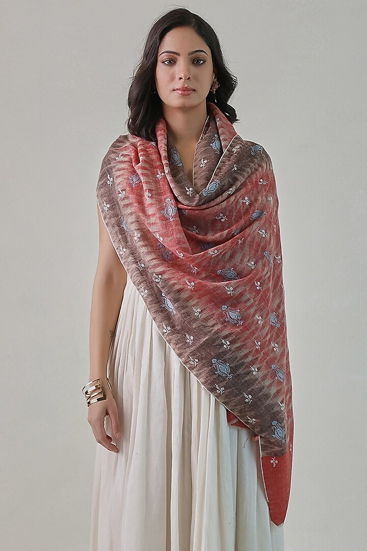 Red Pashmina Embroidered Stole by Shaza at Pernia's Pop Up Shop