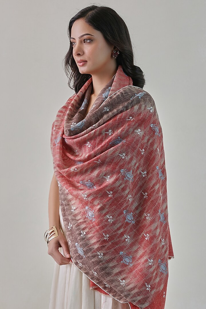 Red Pashmina Embroidered Stole by Shaza at Pernia's Pop Up Shop