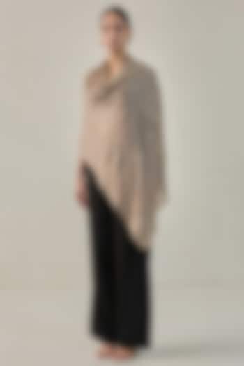 Sand Beige Fine Count Wool Hand Embellished Pashmina Stole by Shaza at Pernia's Pop Up Shop