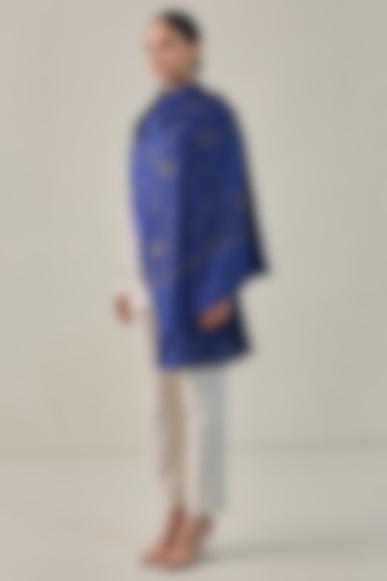 Blue Fine Count Wool Hand Embellished Pashmina Stole by Shaza at Pernia's Pop Up Shop