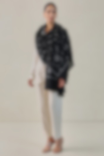 Black Fine Count Wool Hand Embellished Pashmina Stole by Shaza at Pernia's Pop Up Shop