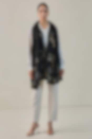 Black Fine Count Wool Swarovski Hand Embellished Pashmina Stole by Shaza at Pernia's Pop Up Shop