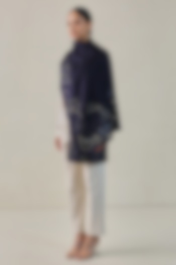 Dark Blue Fine Count Wool Swarovski Hand Embellished Pashmina Stole by Shaza at Pernia's Pop Up Shop