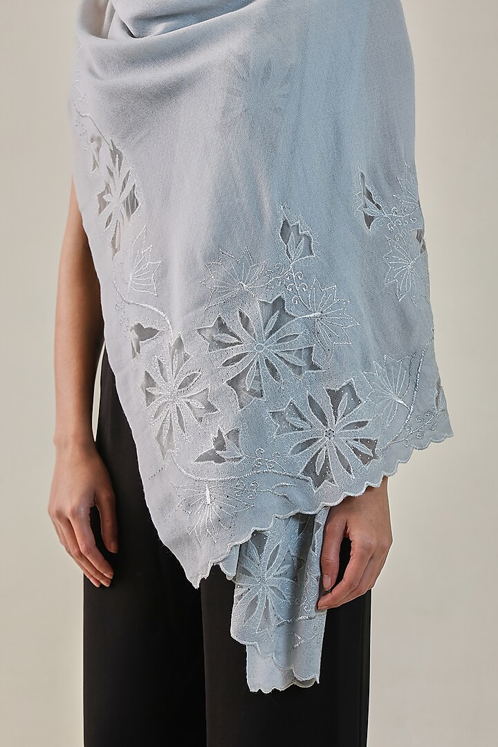 Silver Grey Fine Count Wool Swarovski Hand Embellished Pashmina Stole by Shaza at Pernia's Pop Up Shop