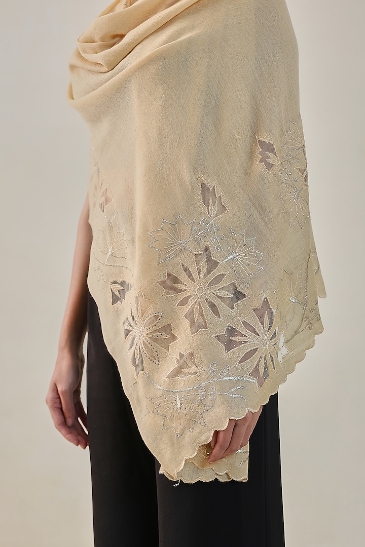 Light Lemon Fine Count Wool Swarovski Hand Embellished Pashmina Stole by Shaza at Pernia's Pop Up Shop