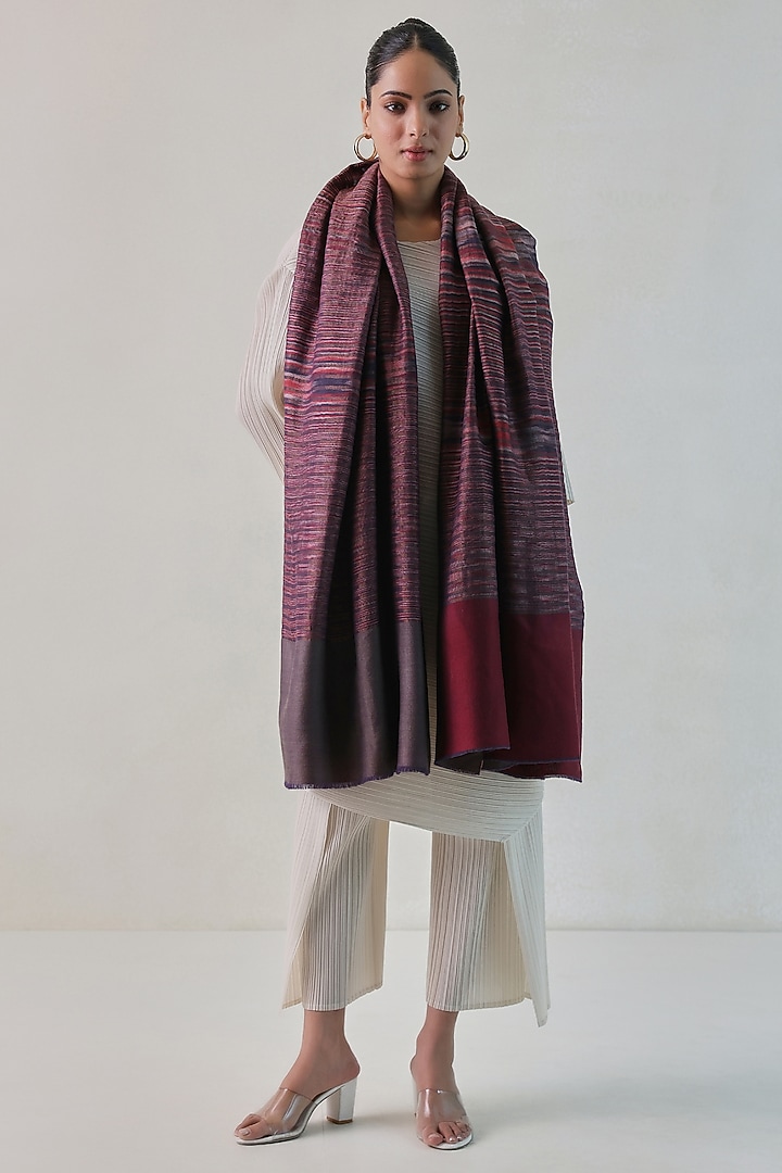 Red & Black Pashmina Zari Striped Shawl by Shaza at Pernia's Pop Up Shop
