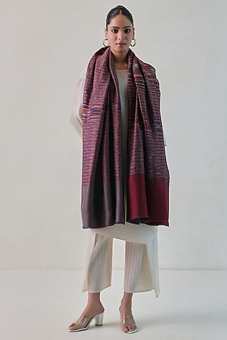 Red & Black Pashmina Zari Striped Shawl by Shaza