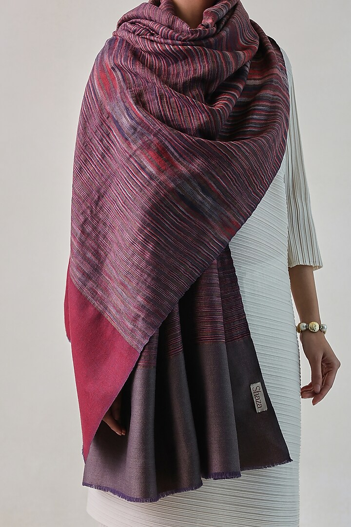 Red & Black Pashmina Zari Striped Shawl by Shaza at Pernia's Pop Up Shop