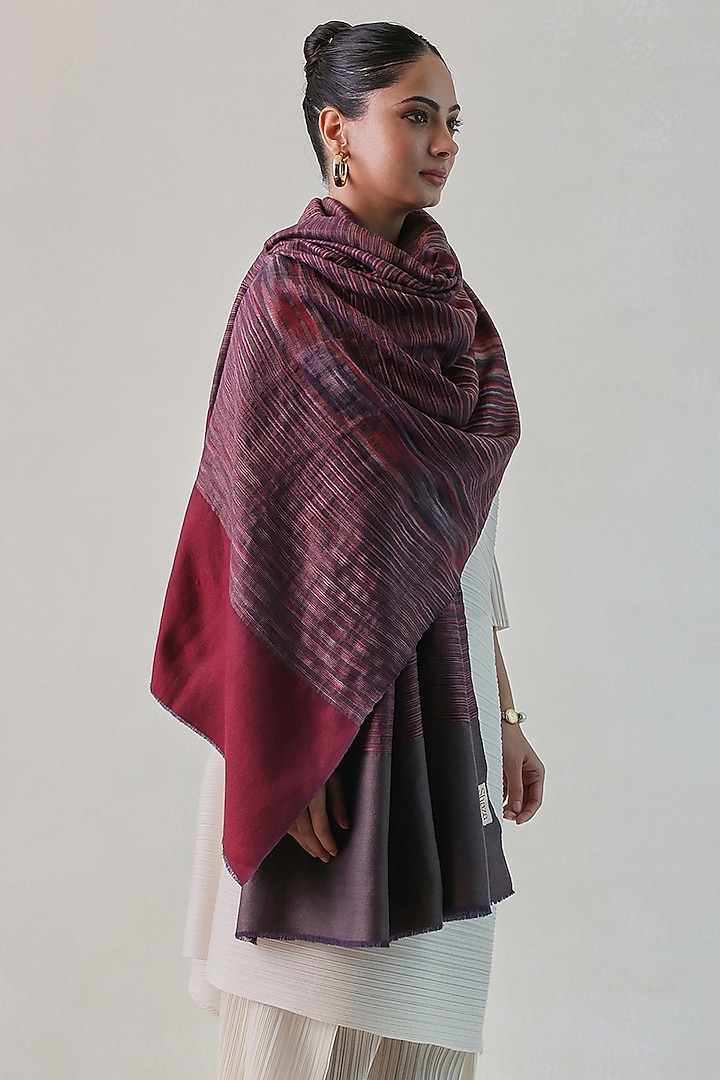 Red & Black Pashmina Zari Striped Shawl by Shaza at Pernia's Pop Up Shop