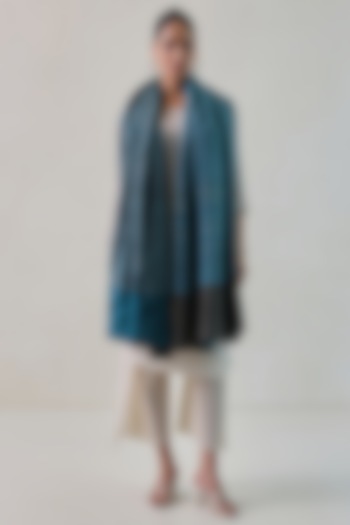 Teal Blue & Grey Pashmina Zari Striped Shawl by Shaza at Pernia's Pop Up Shop