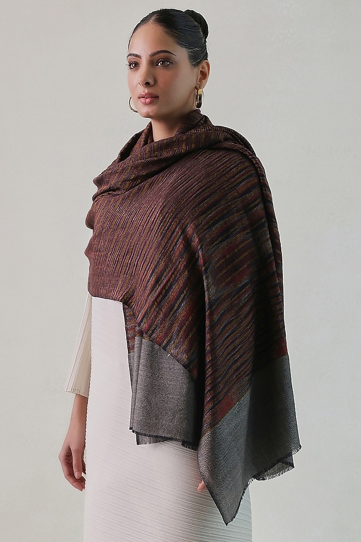 Red & Grey Pashmina Zari Striped Shawl by Shaza at Pernia's Pop Up Shop
