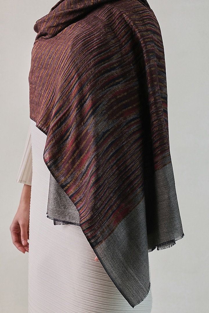 Red & Grey Pashmina Zari Striped Shawl by Shaza at Pernia's Pop Up Shop