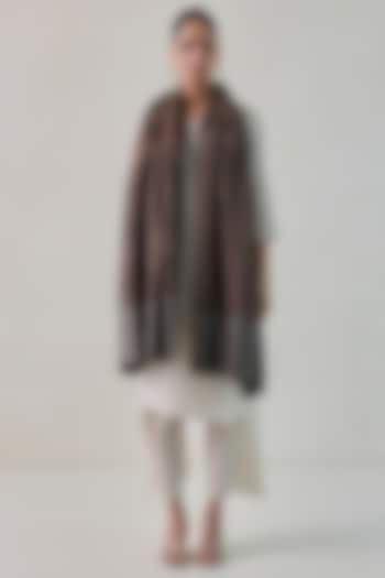 Brown & Grey Pashmina Zari Striped Shawl by Shaza at Pernia's Pop Up Shop