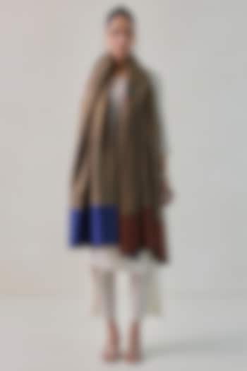 Brown & Blue Pashmina Zari Striped Shawl by Shaza at Pernia's Pop Up Shop