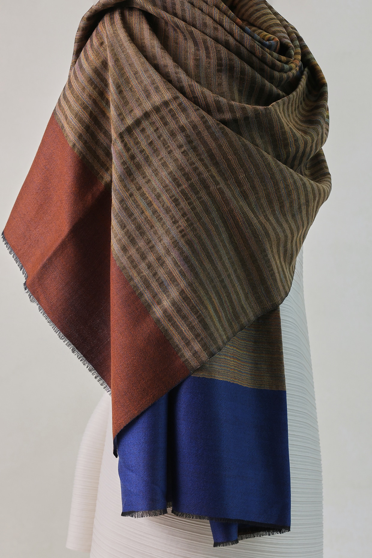 Brown & Blue Pashmina Zari Striped Shawl by Shaza at Pernia's Pop