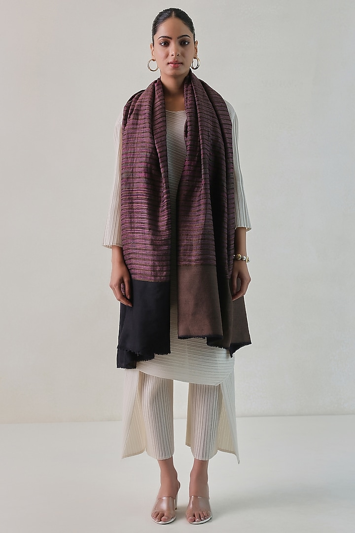 Black & Grey Pashmina Zari Striped Shawl by Shaza at Pernia's Pop Up Shop