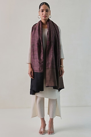 Black & Grey Pashmina Zari Striped Shawl by Shaza