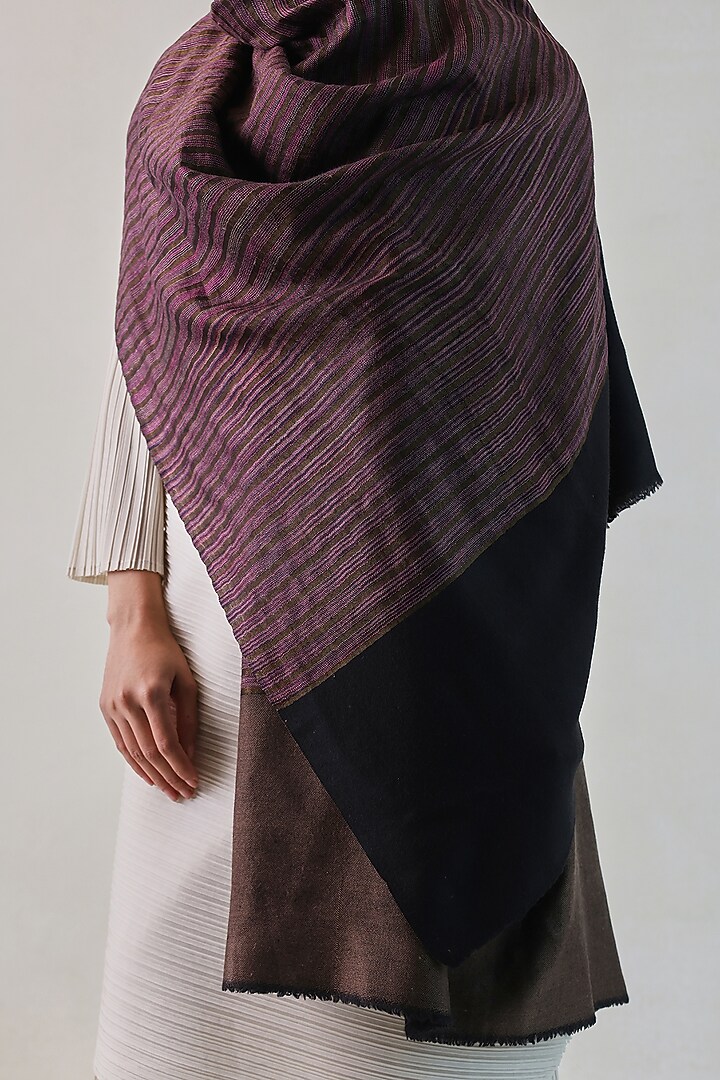 Black & Grey Pashmina Zari Striped Shawl by Shaza at Pernia's Pop Up Shop