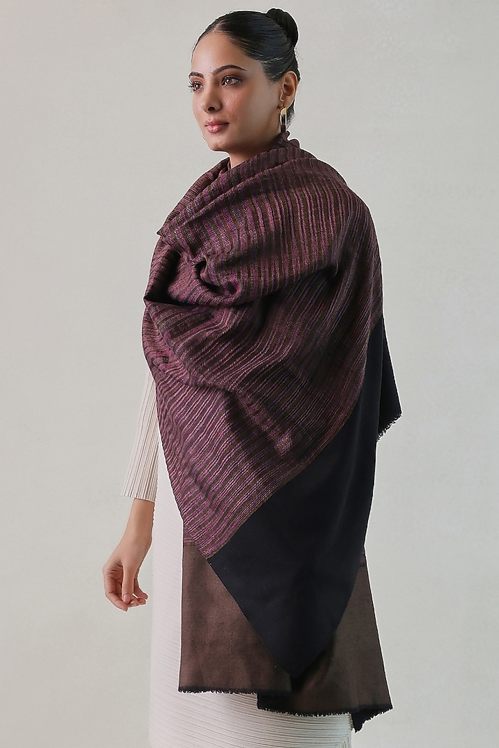 Black & Grey Pashmina Zari Striped Shawl by Shaza at Pernia's Pop Up Shop