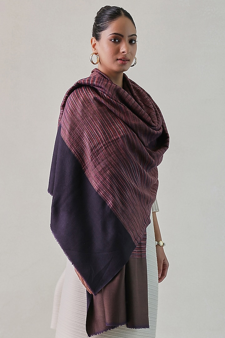 Purple & Blue Pashmina Zari Striped Shawl by Shaza at Pernia's Pop Up Shop