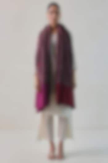 Pink & Grey Pashmina Zari Striped Shawl by Shaza at Pernia's Pop Up Shop