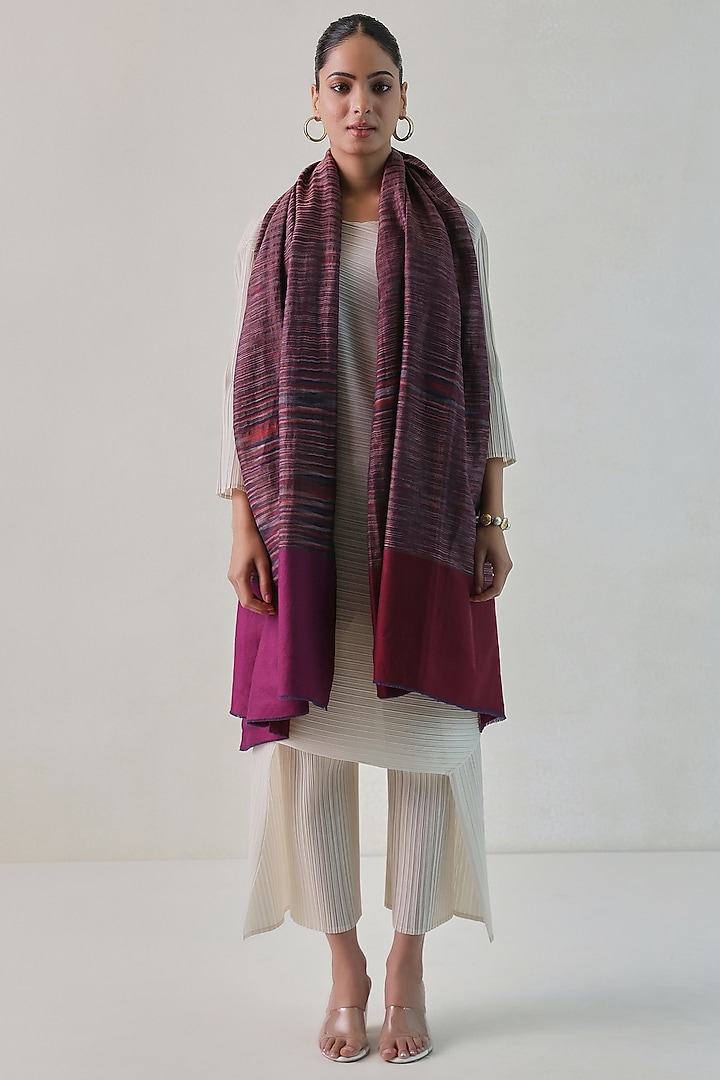 Pink & Grey Pashmina Zari Striped Shawl by Shaza at Pernia's Pop Up Shop