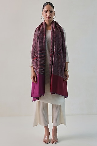 Pink & Grey Pashmina Zari Striped Shawl by Shaza