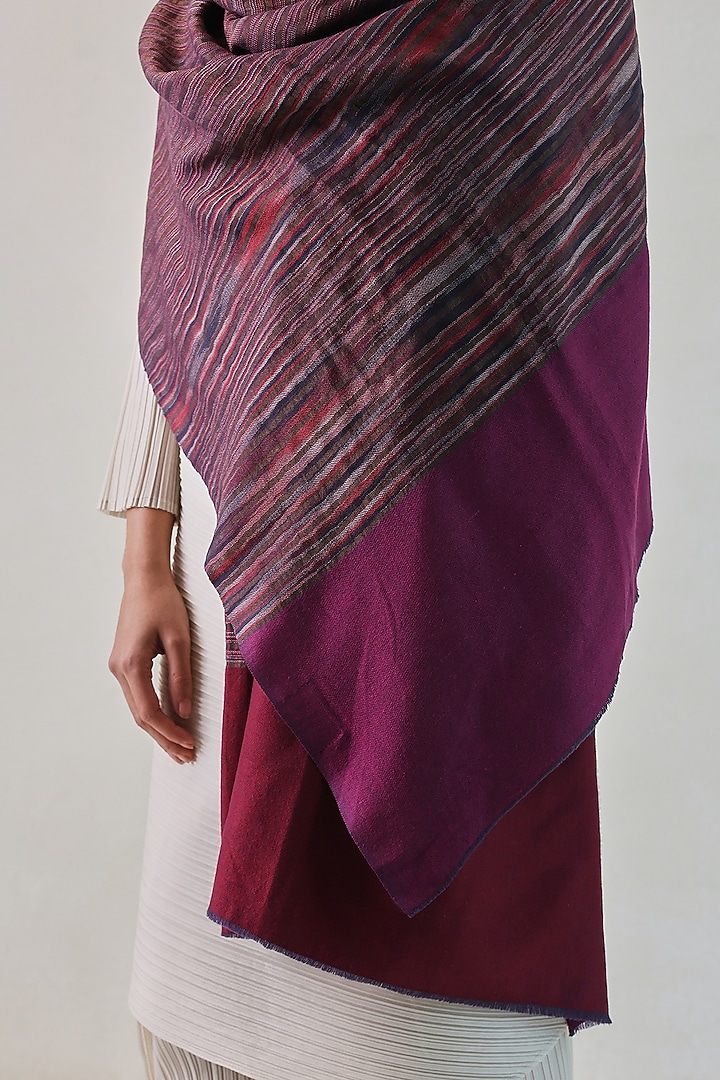 Pink & Grey Pashmina Zari Striped Shawl by Shaza at Pernia's Pop Up Shop