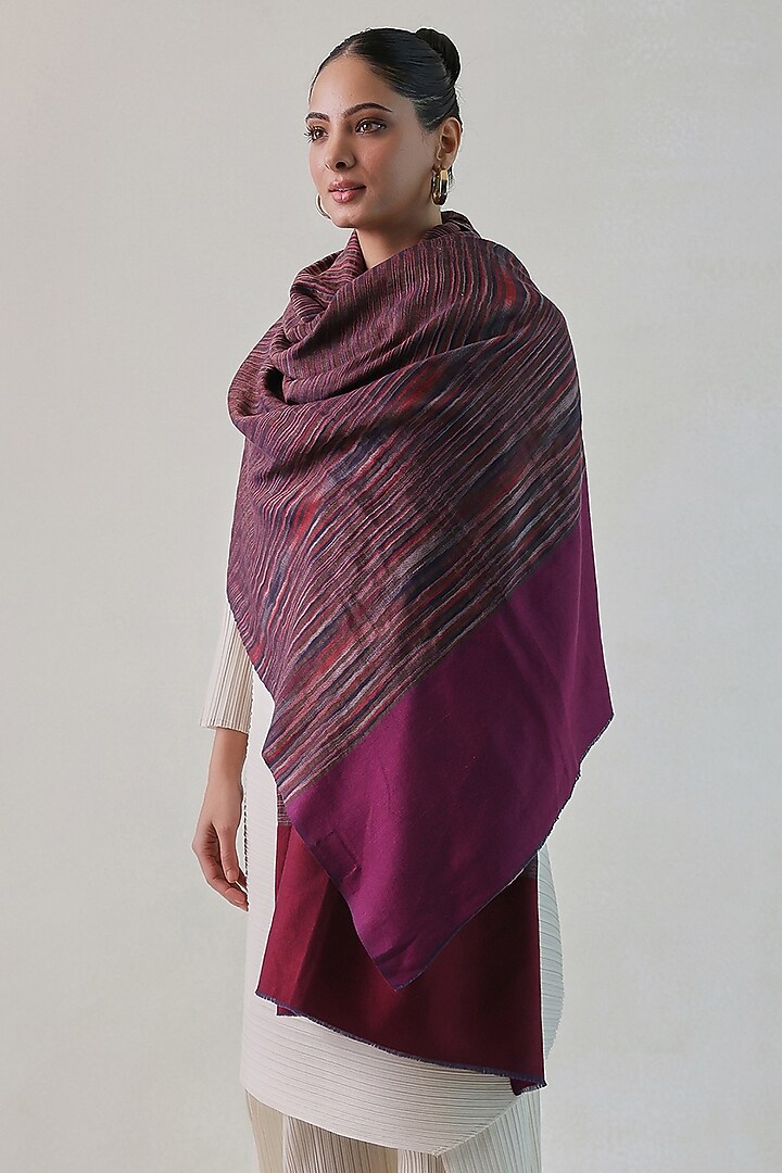 Pink & Grey Pashmina Zari Striped Shawl by Shaza at Pernia's Pop Up Shop