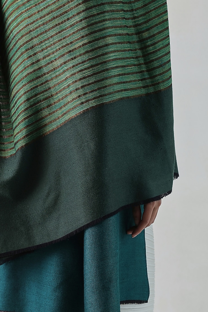 Green Pashmina Zari Striped Shawl by Shaza at Pernia's Pop Up Shop