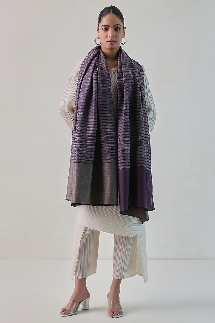 Blue Pashmina Zari Striped Shawl by Shaza at Pernia's Pop Up Shop