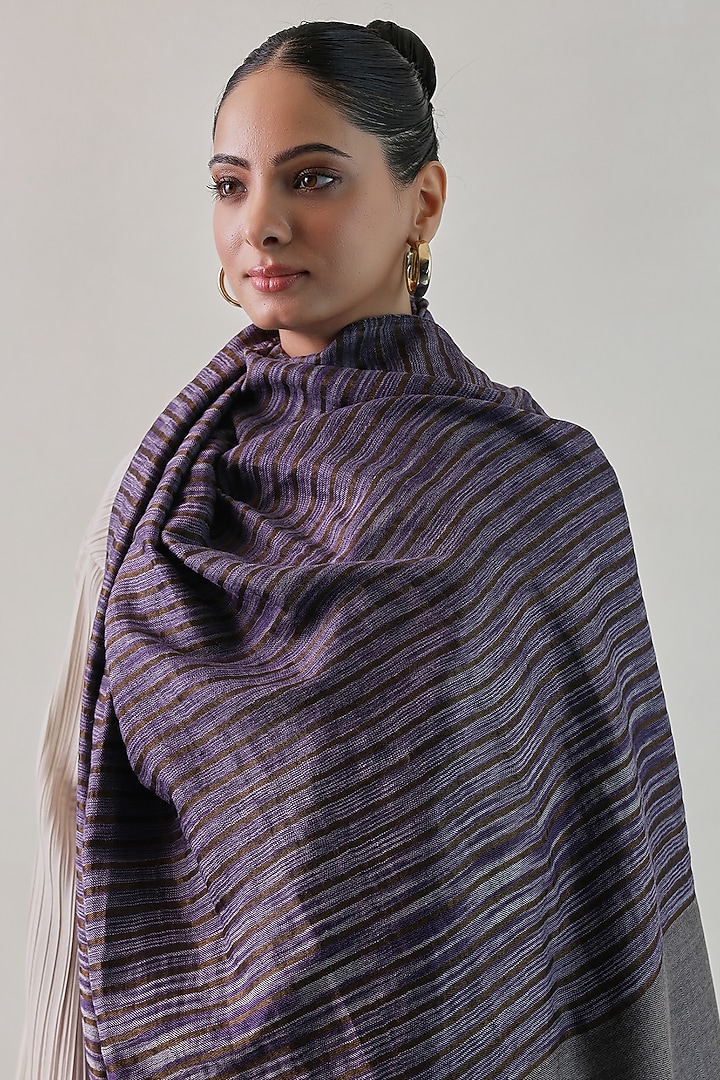 Blue Pashmina Zari Striped Shawl by Shaza at Pernia's Pop Up Shop