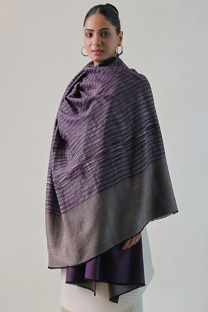 Blue Pashmina Zari Striped Shawl by Shaza at Pernia's Pop Up Shop