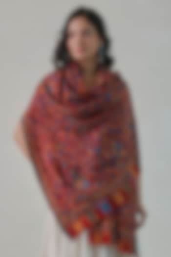 Red Woolen Kani Weave Shawl by Shaza at Pernia's Pop Up Shop