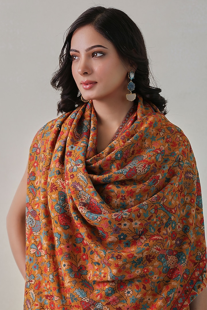 Mustard Woolen Kani Weave Shawl by Shaza at Pernia's Pop Up Shop
