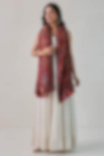 Red Woolen Kani Weave Shawl by Shaza at Pernia's Pop Up Shop