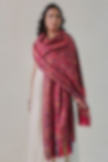 Pink Woolen Kani Weave Shawl by Shaza at Pernia's Pop Up Shop