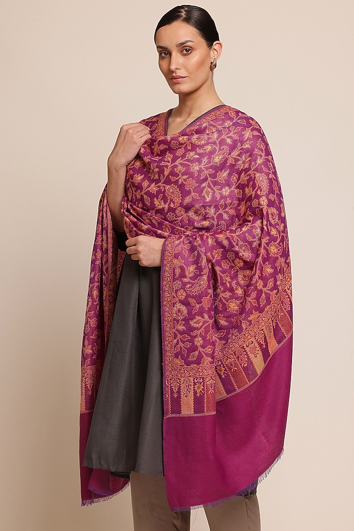 Purple Wool Floral Shawl by Shaza at Pernia's Pop Up Shop