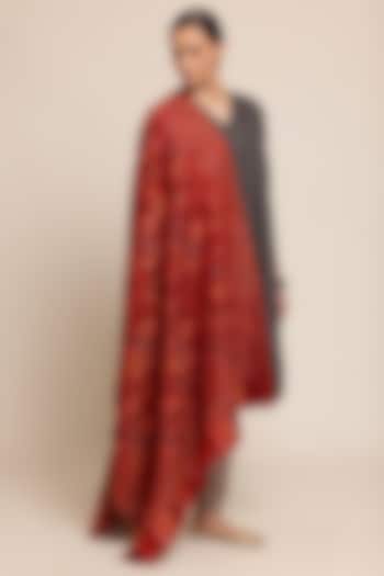 Red Wool Floral Shawl by Shaza at Pernia's Pop Up Shop