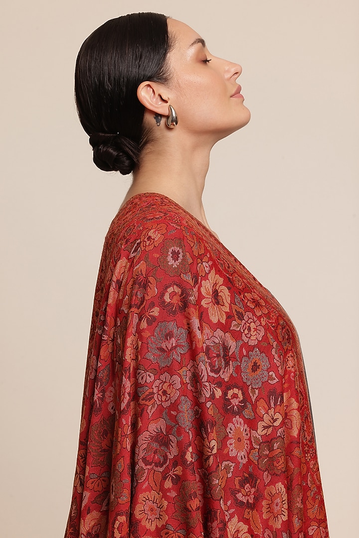 Red Wool Floral Shawl by Shaza at Pernia's Pop Up Shop