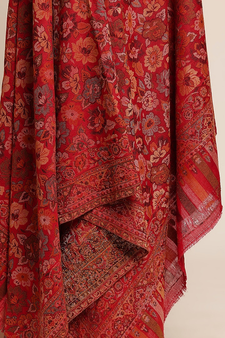 Red Wool Floral Shawl by Shaza at Pernia's Pop Up Shop