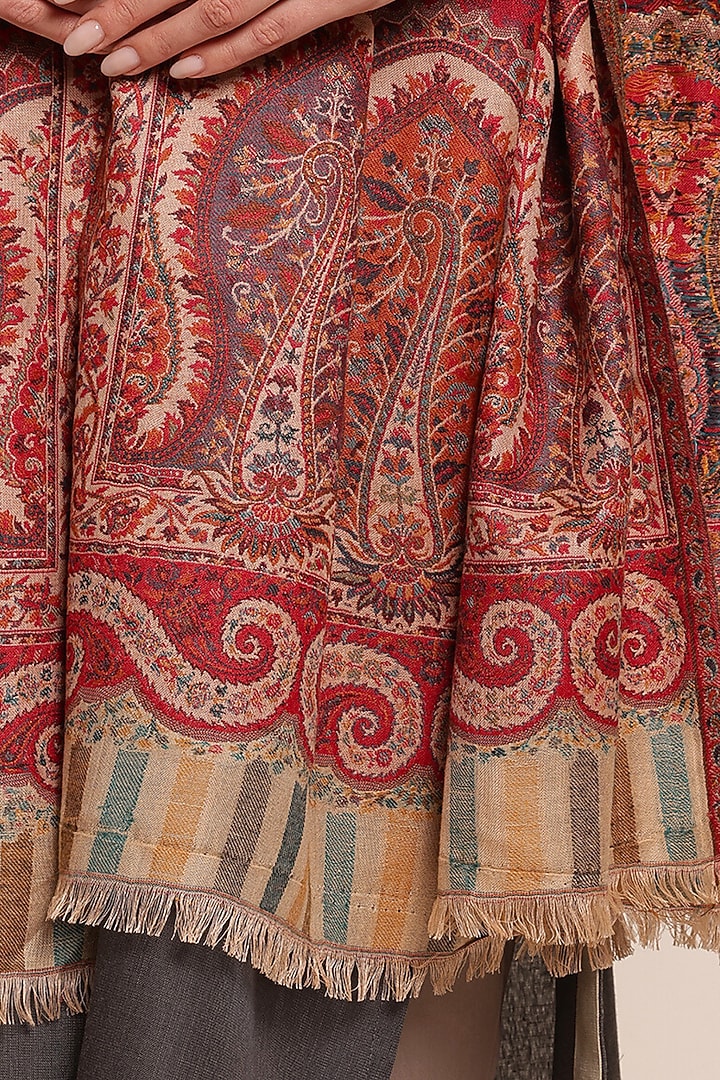 Red Wool Floral Motif Shawl by Shaza at Pernia's Pop Up Shop